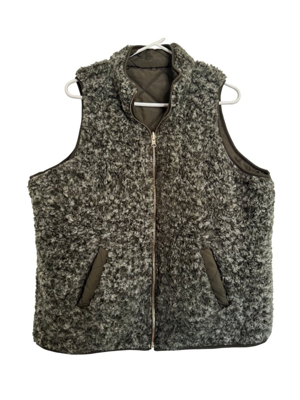 Maurices Reversible Vest Full Zip Size 0 Hunter Green Fleece Quilted Pockets EUC